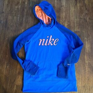 GUC Nike Blue and Coral Therma-Fit Hoodie with mesh detail inside hood and logo